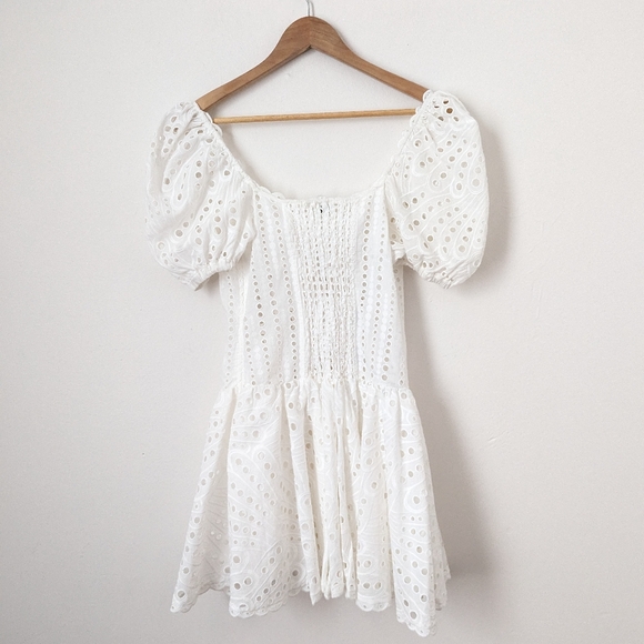 NWT Charo Ruiz Ibiza White Yara Eyelet Cotton Drop Waist Corset Mini Dress - Picture 7 of 8